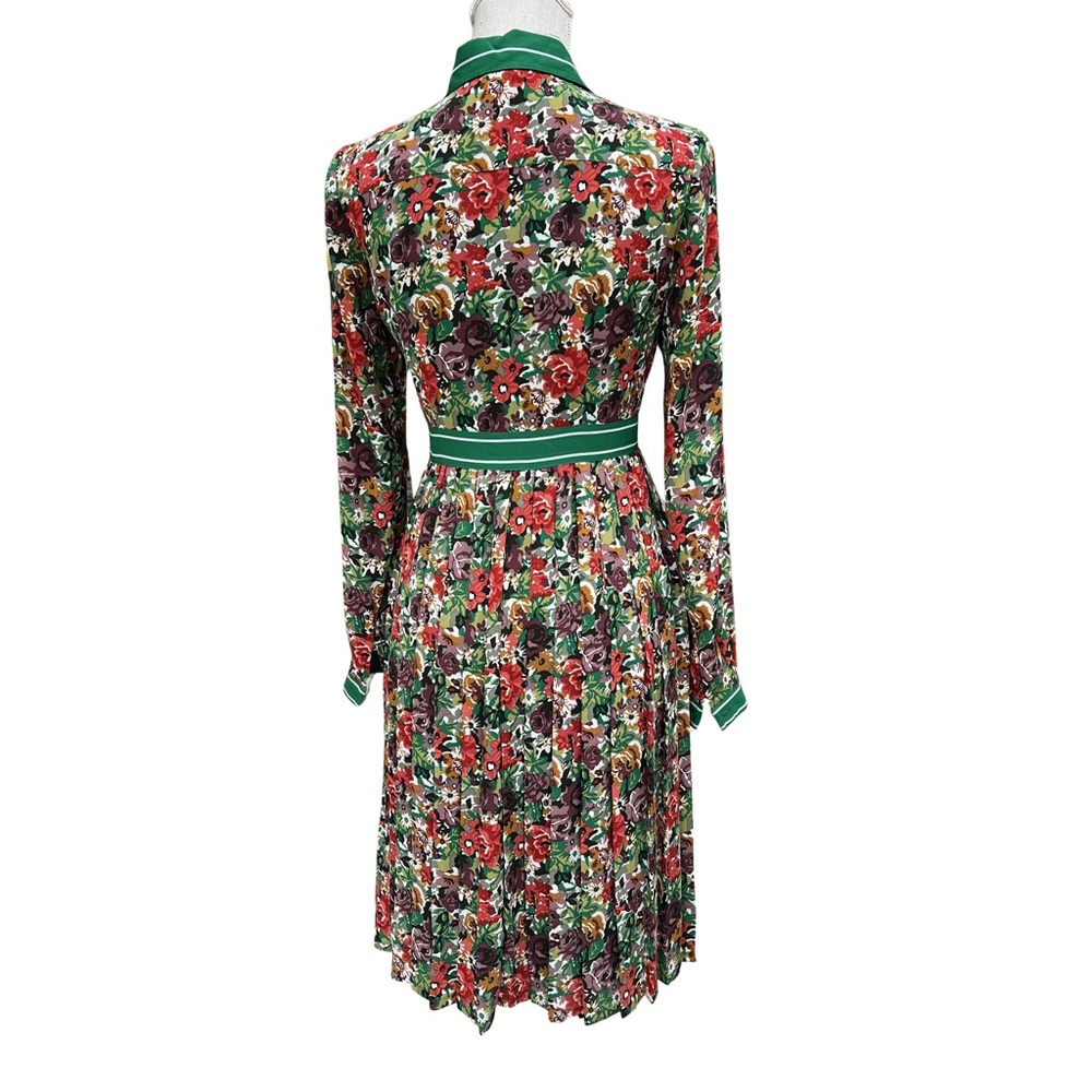 Brooks Brothers Retro Multicolor Floral Long Sleeve Dress with Green Stripe Band - Picture 4 of 12